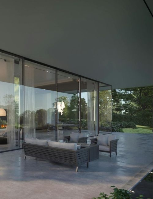 Honed concrete outdoor entertaining area